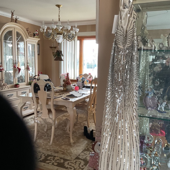 MacDuggal Gown New Size 8 silver sequence and tan - Picture 1 of 9